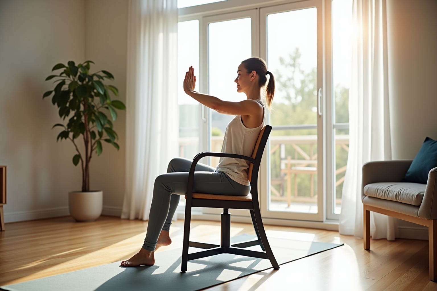 15 Yoga im Alltag auf dem Stuhl Ideen